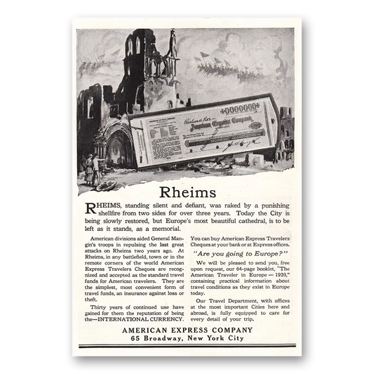 1920 American Express Rheims Standing Silent and Defiant Vintage Magazine Print Ad