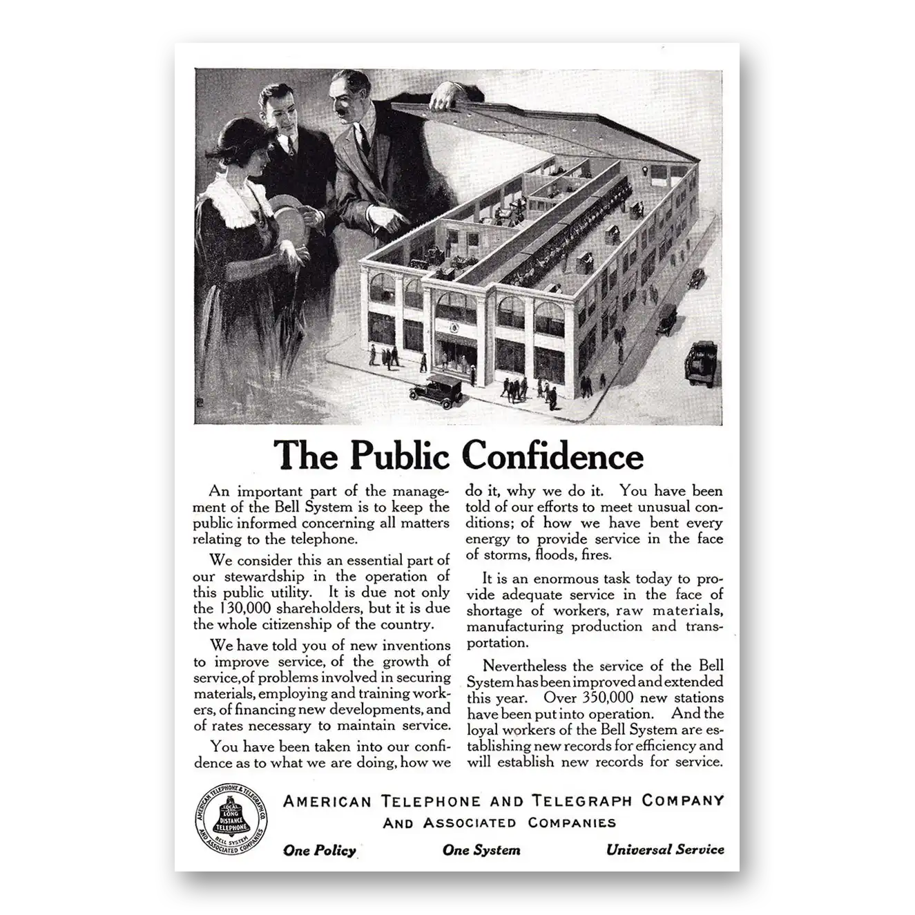 1920 American Telephone Public Confidence Vintage Magazine Print Ad