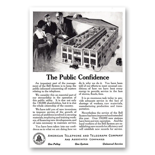 1920 American Telephone Public Confidence Vintage Magazine Print Ad