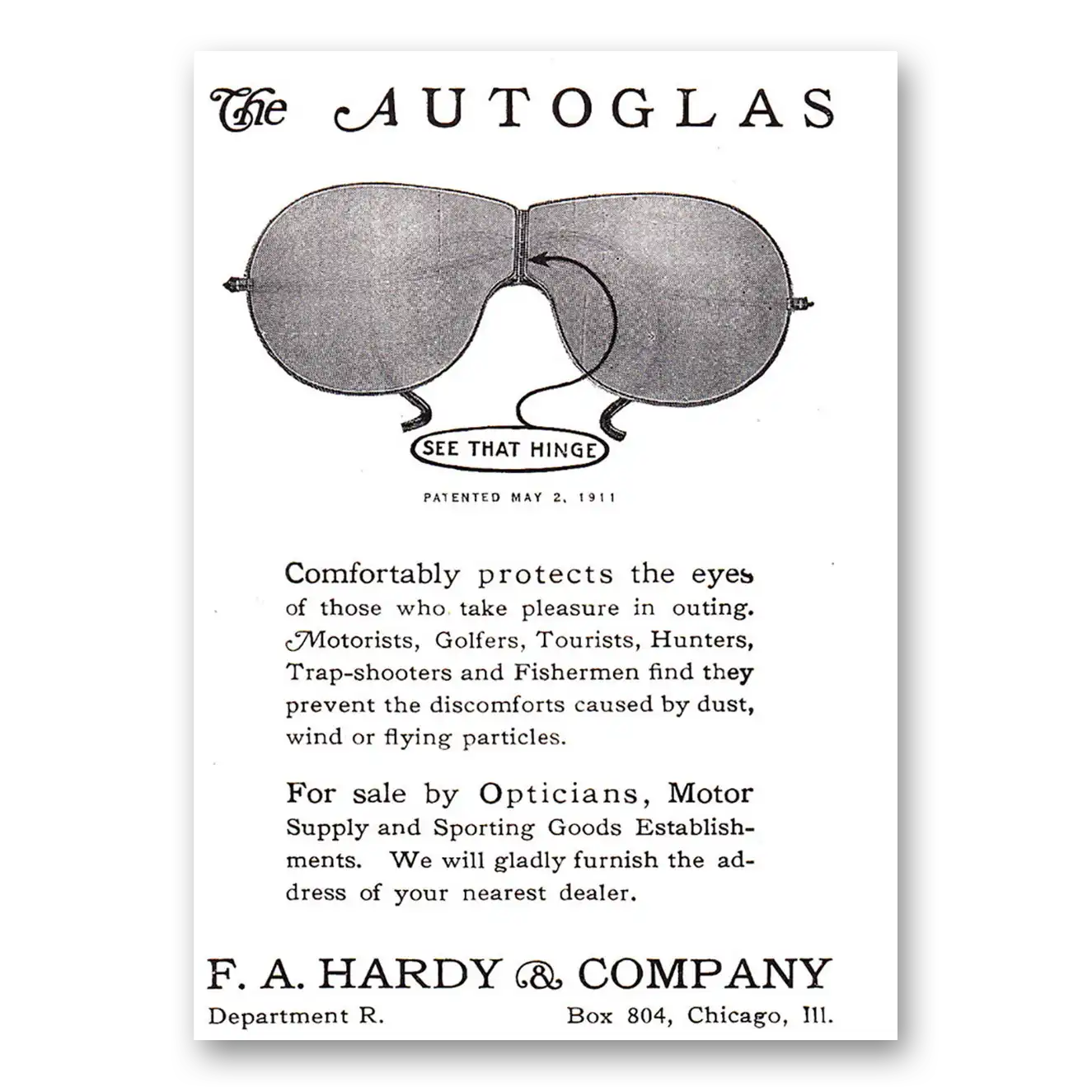 1920 Autoglas Comfortably Protects the Eyes Vintage Magazine Print Ad