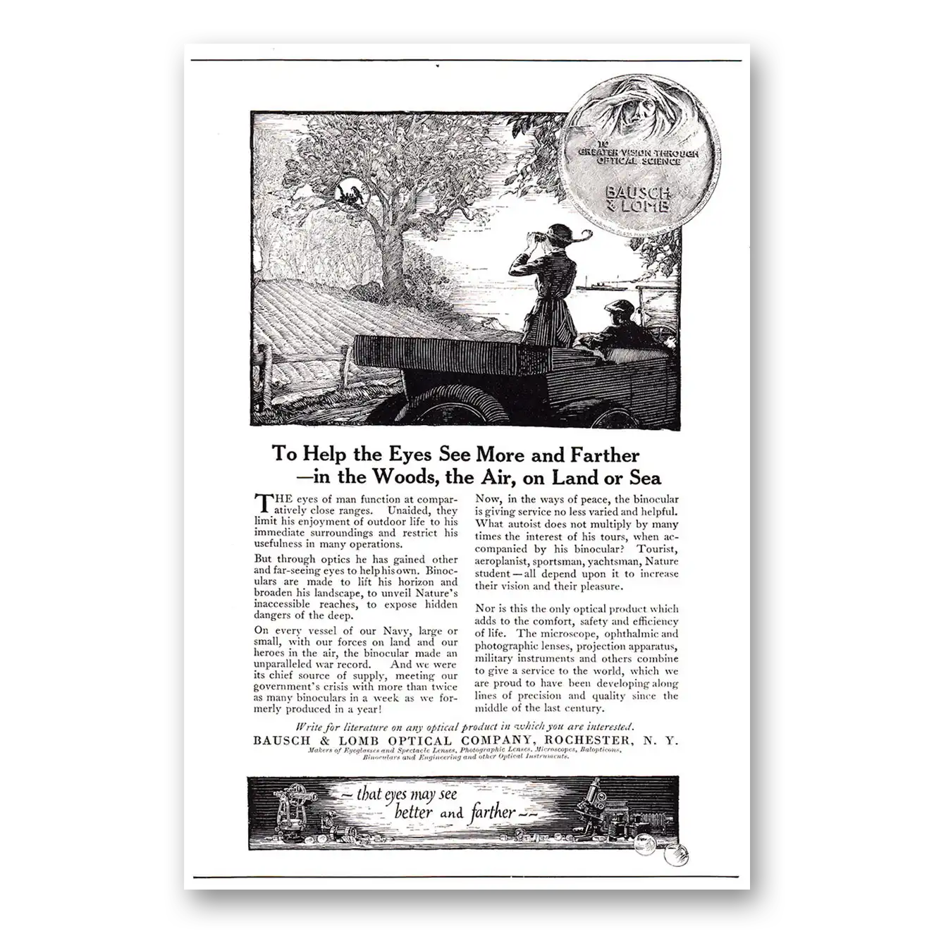 1920 Bausch & Lomb Help the Eyes See More Vintage Magazine Print Ad