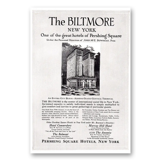 1920 Biltmore Hotel One of the Great Hotels of Pershing Square Vintage Magazine Print Ad