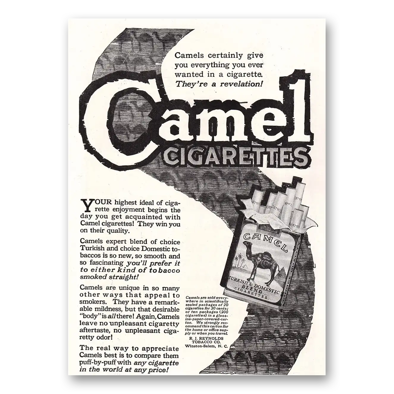 1920 Camel Cigarettes They're a Revelation Vintage Magazine Print Ad