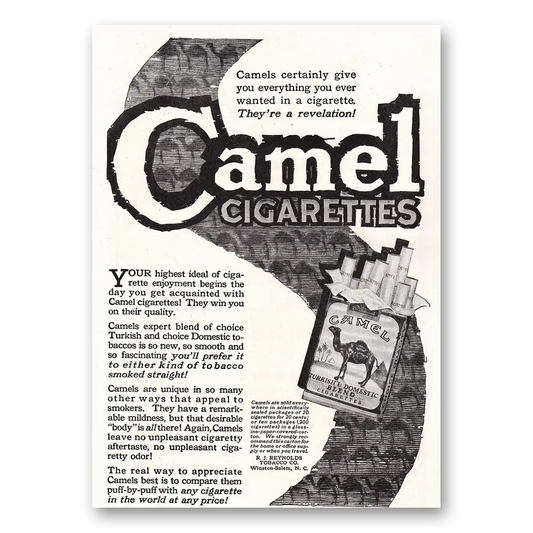 1920 Camel Cigarettes They're a Revelation Vintage Magazine Print Ad