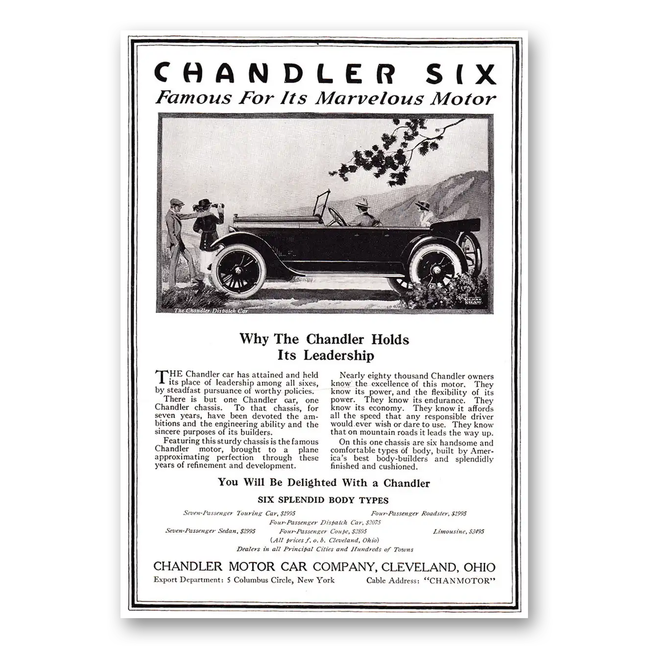 1920 Chandler Six Holds Its Leadership Vintage Magazine Print Ad