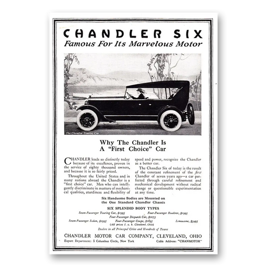 1920 Chandler Six First Choice Car Vintage Magazine Print Ad