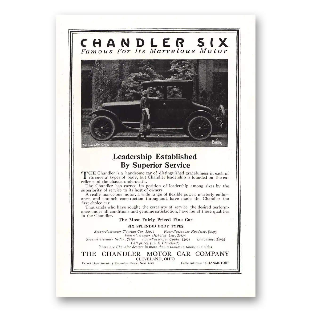 1920 Chandler Six Leadership Established Vintage Magazine Print Ad