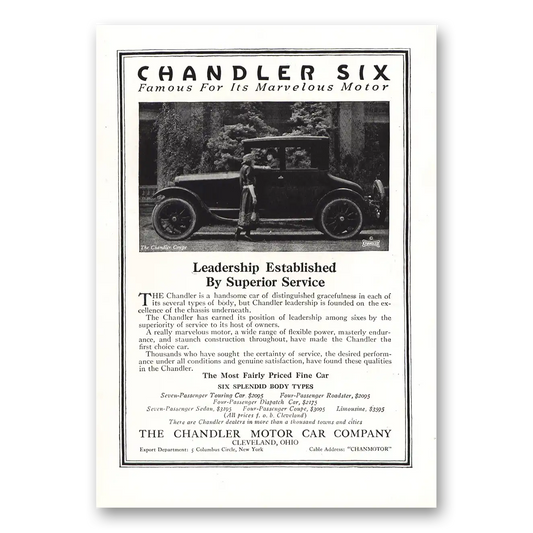 1920 Chandler Six Leadership Established Vintage Magazine Print Ad