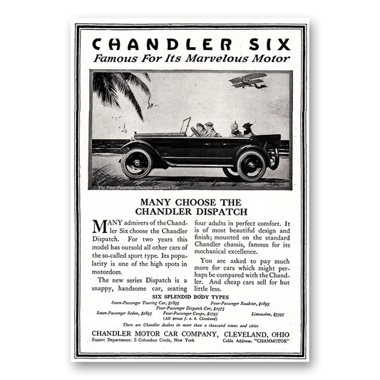 1920 Chandler Six Many Choose the Chandler Dispatch Vintage Magazine Print Ad