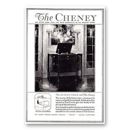 1920 Cheney Talking Machine Human Voice and The Cheney Vintage Magazine Print Ad