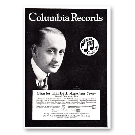 1920 Columbia Records Charles Hackett Vintage Magazine Print Ad