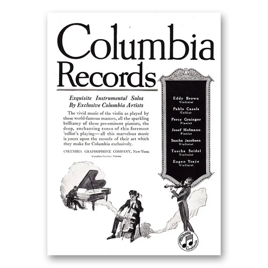 1920 Columbia Records Exquisite Instrumental Solos Vintage Magazine Print Ad