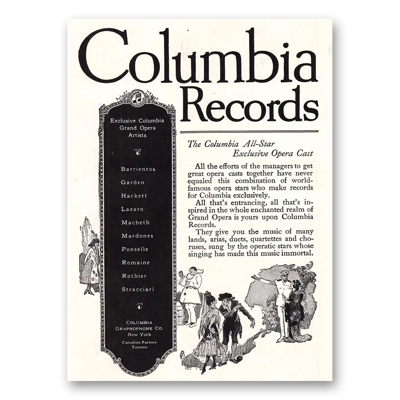 1920 Columbia Records All Star Exclusive Opera Cast Vintage Magazine Print Ad