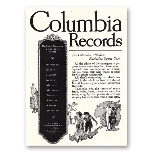 1920 Columbia Records All Star Exclusive Opera Cast Vintage Magazine Print Ad