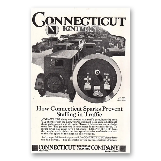 1920 Connecticut Telephone Sparks Prevent Stalling in Traffic Vintage Magazine Print Ad