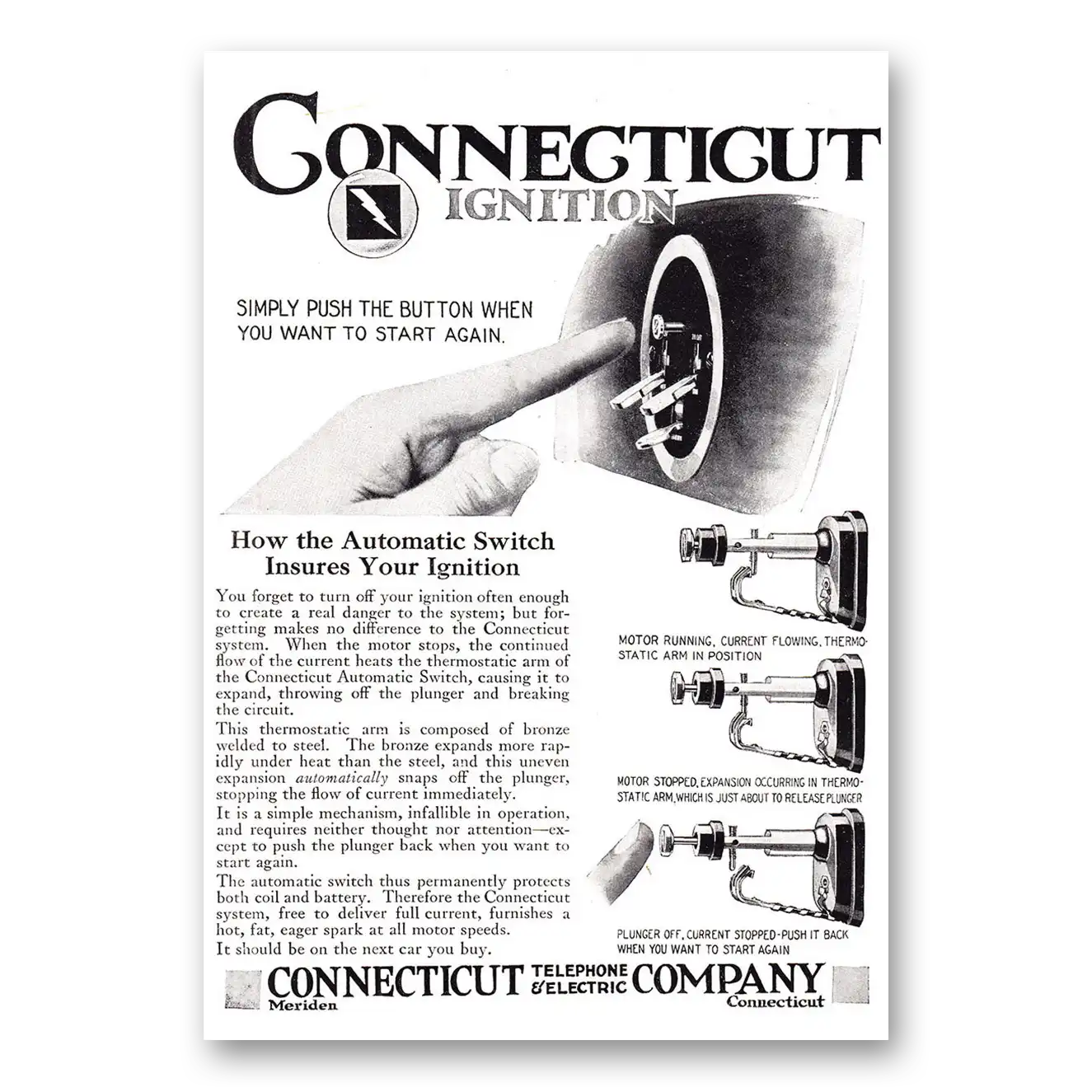 1920 Connecticut Telephone Simply Push the Button Vintage Magazine Print Ad