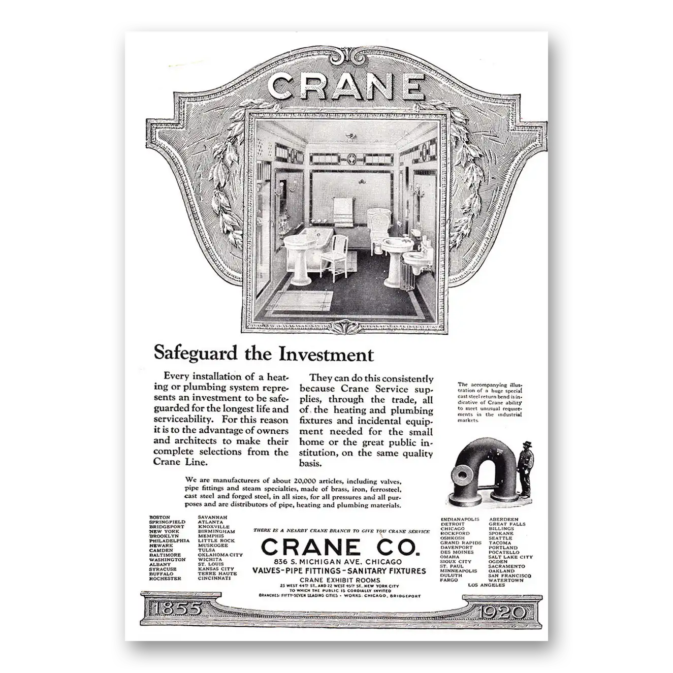 1920 Crane Safeguard the Investment Vintage Magazine Print Ad