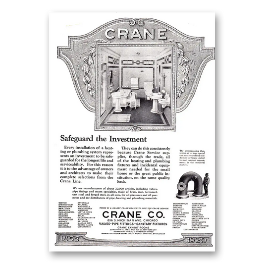 1920 Crane Safeguard the Investment Vintage Magazine Print Ad