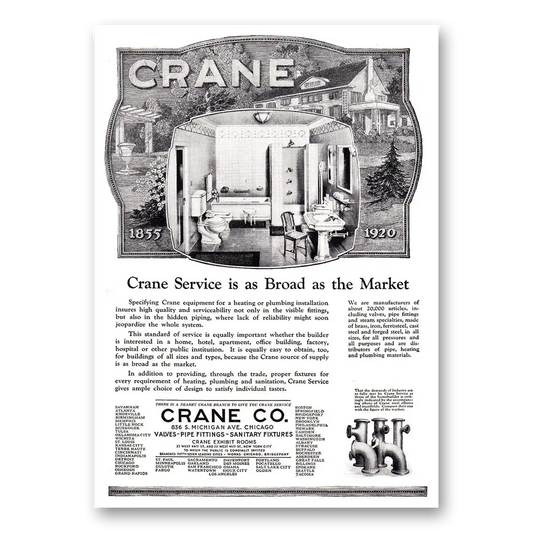 1920 Crane Service is as Broad as the Market Vintage Magazine Print Ad