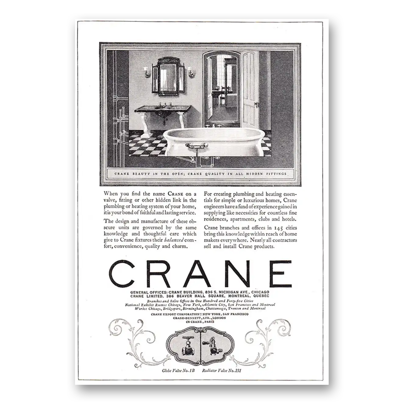 1924 Crane When You Find the Name Crane on a Valve Vintage Magazine Print Ad