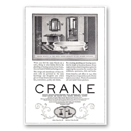 1924 Crane When You Find the Name Crane on a Valve Vintage Magazine Print Ad