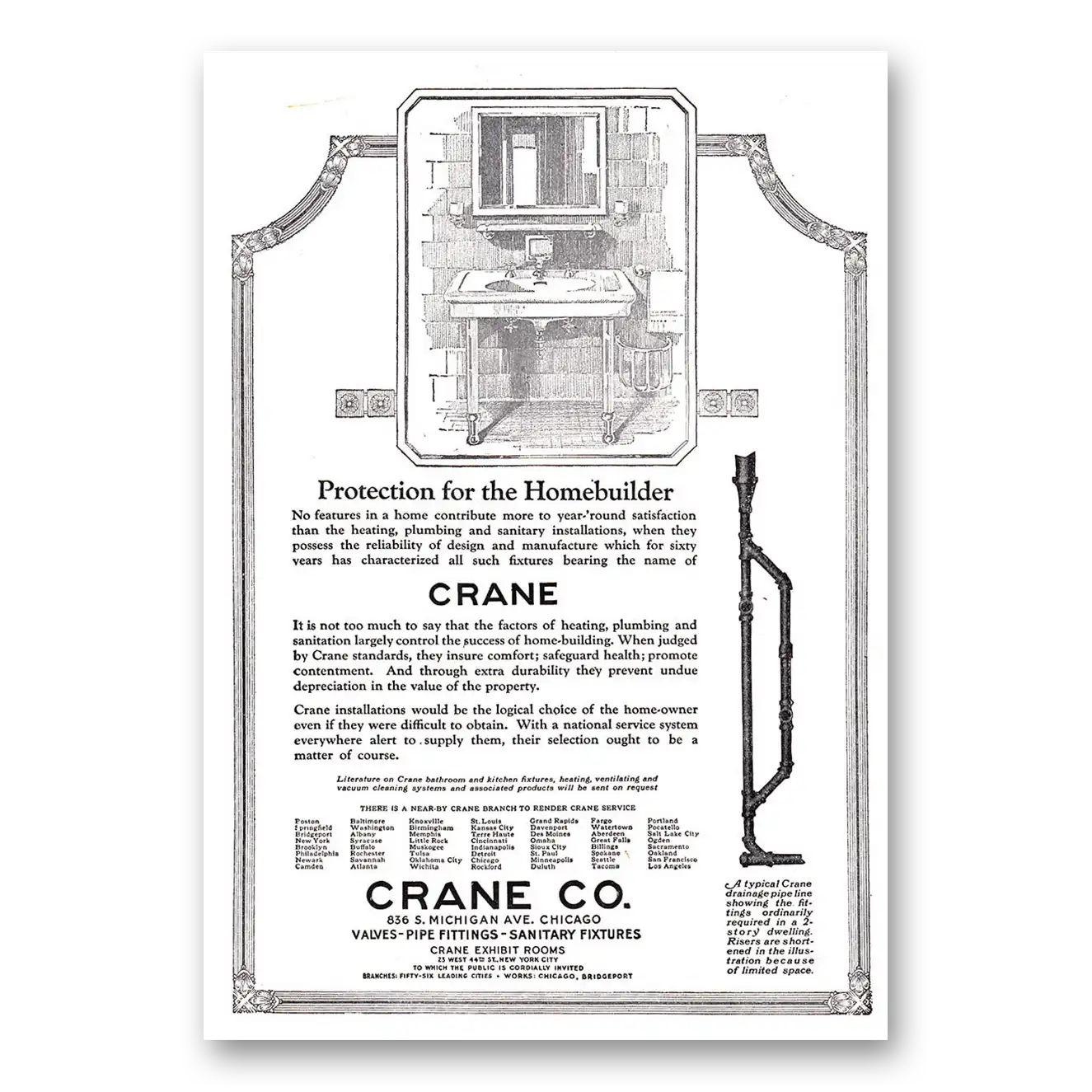 1920 Crane Protection for the Homebuilder Vintage Magazine Print Ad