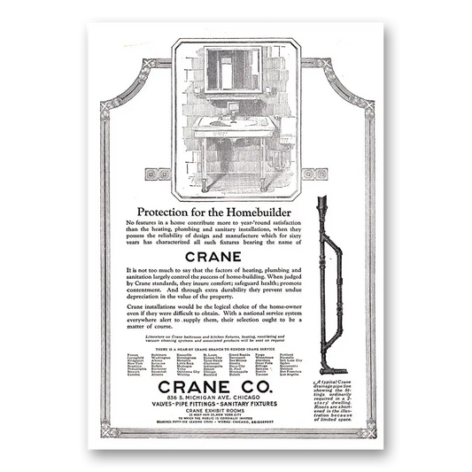 1920 Crane Protection for the Homebuilder Vintage Magazine Print Ad