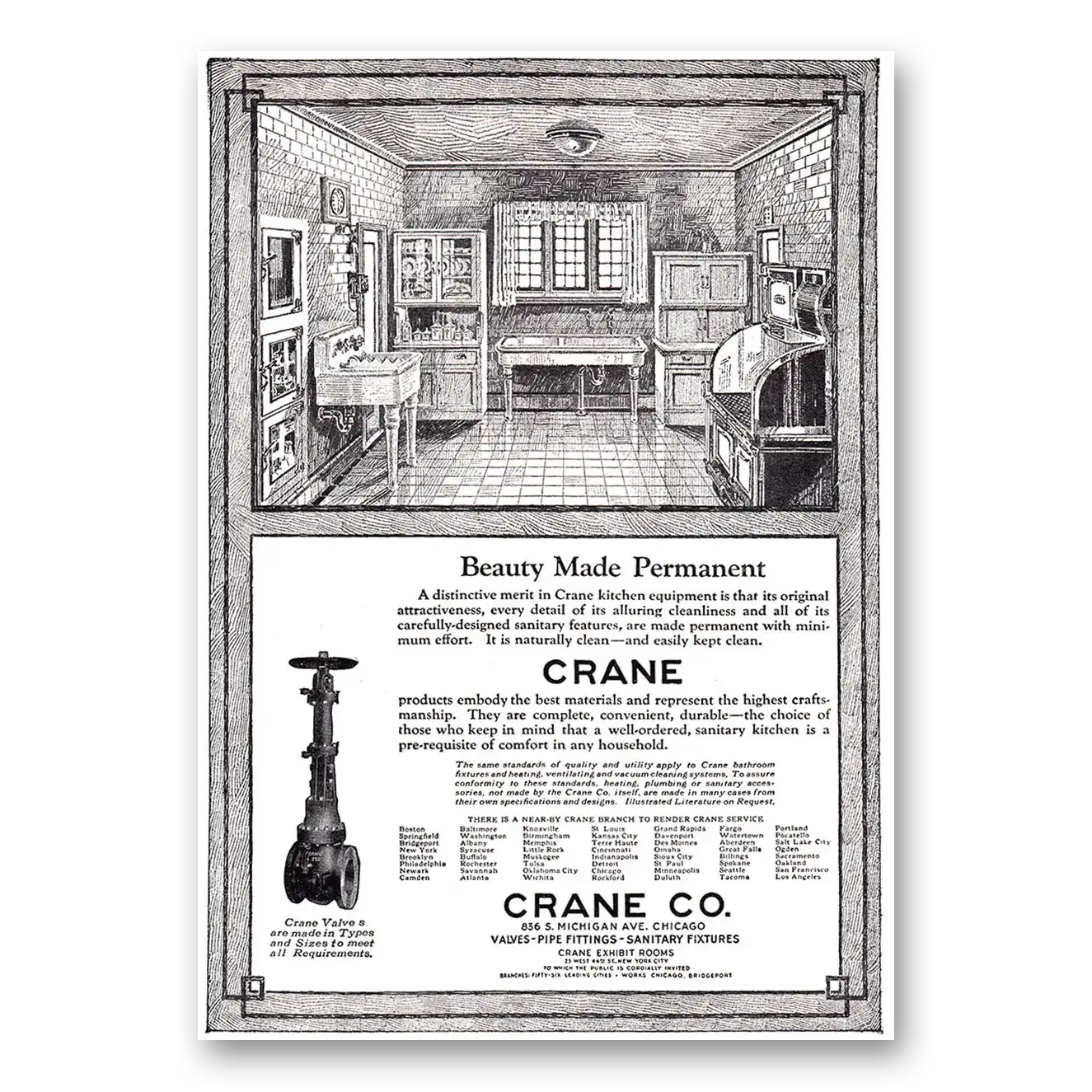 1920 Crane Beauty Made Permanent Kitchen Vintage Magazine Print Ad