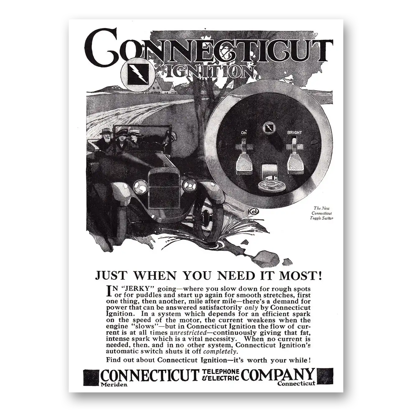 1920 Connecticut Telephone When You Need It Most Vintage Magazine Print Ad