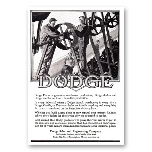 1920 Dodge Sales and Engineering Doge Products Guarantee Continuous Production Vintage Magazine Print Ad