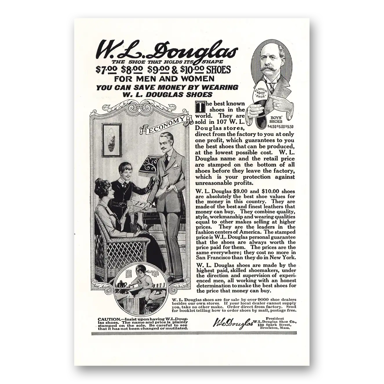 1920 Douglas Shoes Save Money By Wearing Vintage Magazine Print Ad