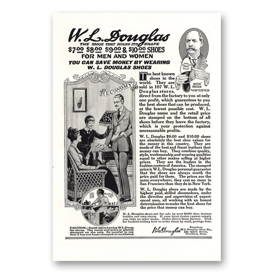 1920 Douglas Shoes Save Money By Wearing Vintage Magazine Print Ad