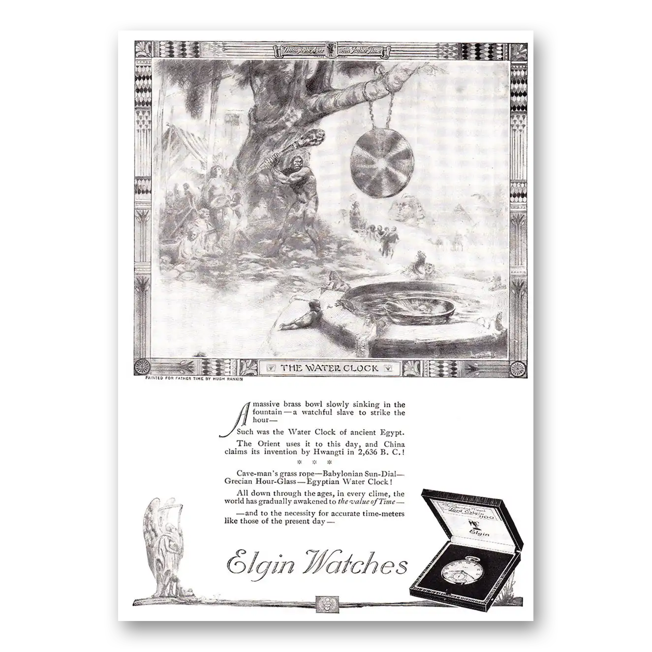 1920 Elgin Watch Water Clock Vintage Magazine Print Ad