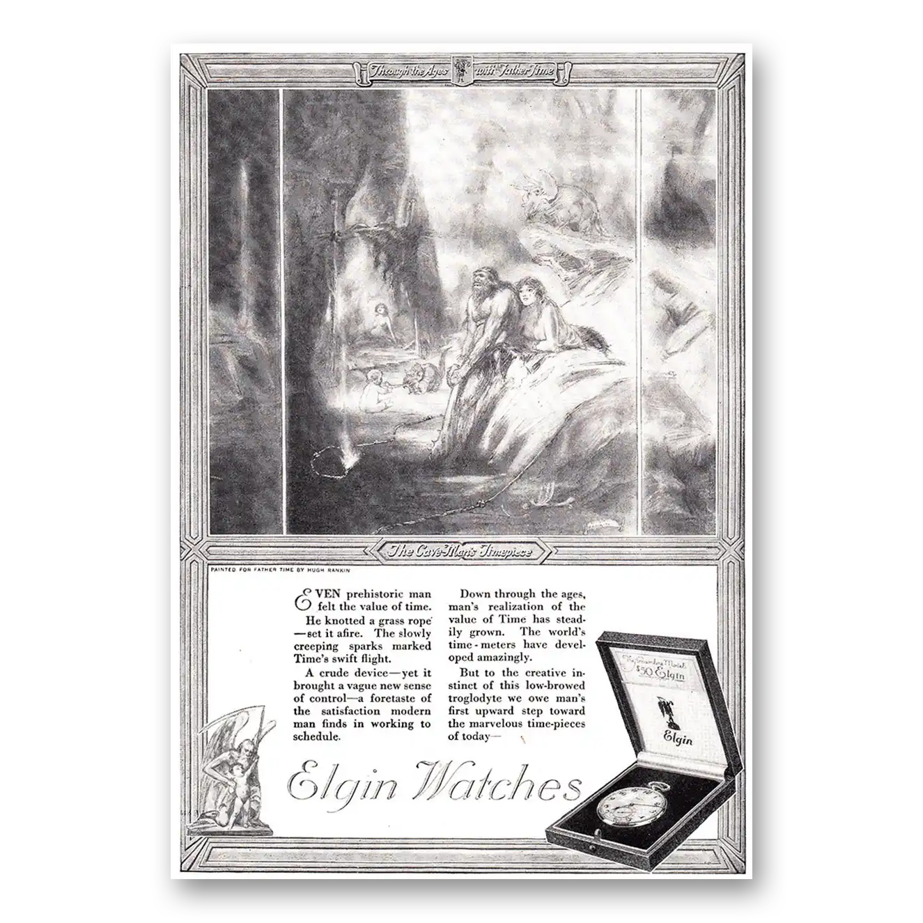 1920 Elgin Watch Cave Mans Timepiece Vintage Magazine Print Ad