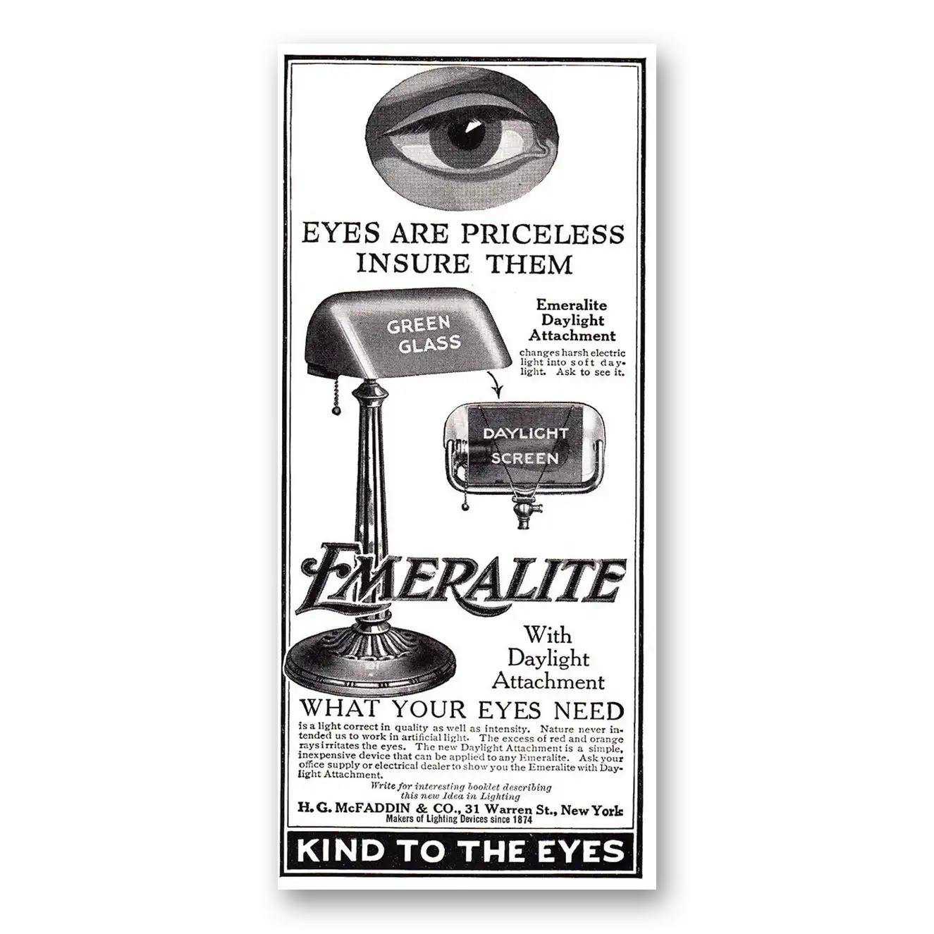 1920 Emeralite Eyes Are Priceless Insure Them Vintage Magazine Print Ad