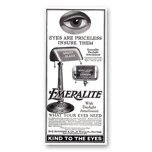 1920 Emeralite Eyes Are Priceless Insure Them Vintage Magazine Print Ad