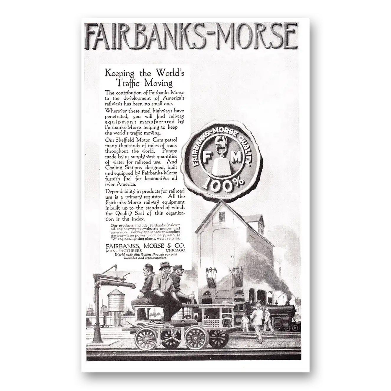 1920 Fairbanks Morse Keeping the Worlds Traffic Moving Vintage Magazine Print Ad