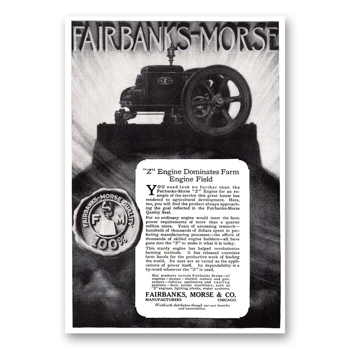 1920 Fairbanks Morse Dominates Farm Engine Field Vintage Magazine Print Ad