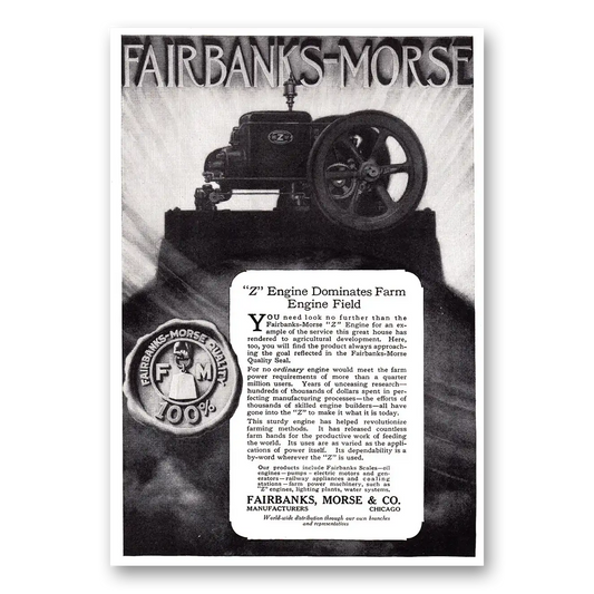 1920 Fairbanks Morse Dominates Farm Engine Field Vintage Magazine Print Ad