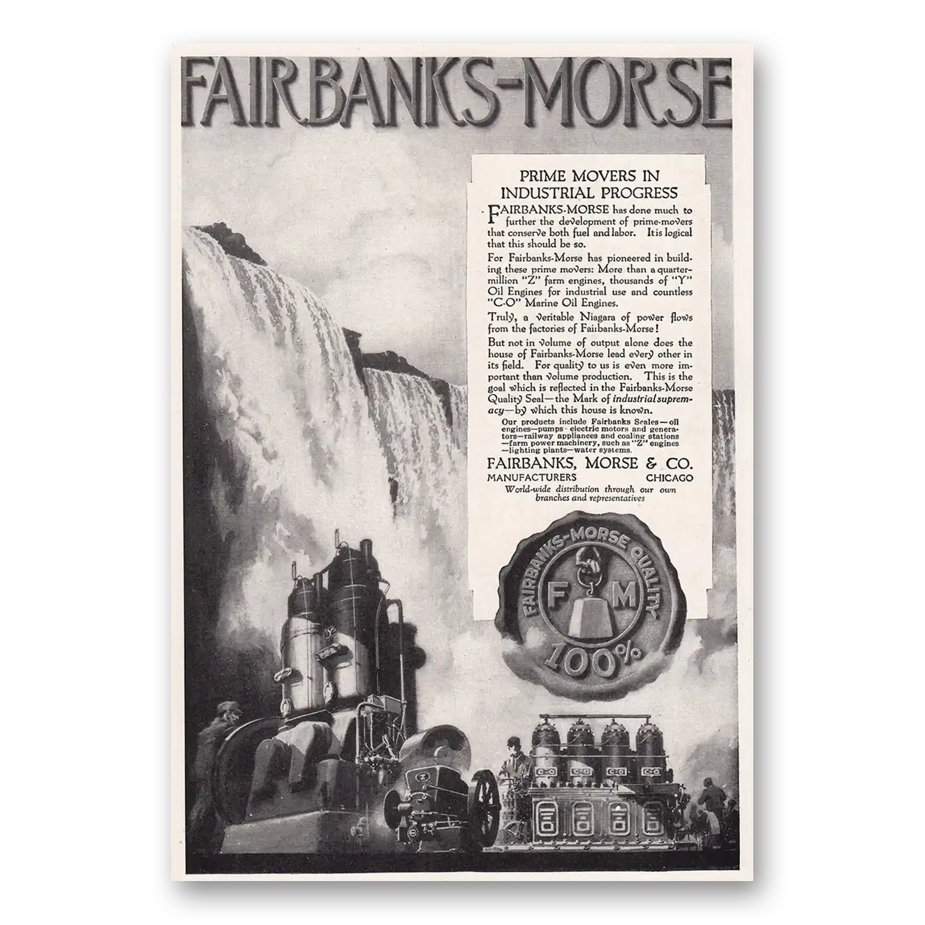 1920 Fairbanks Morse Prime Movers in Industrial Progress Vintage Magazine Print Ad