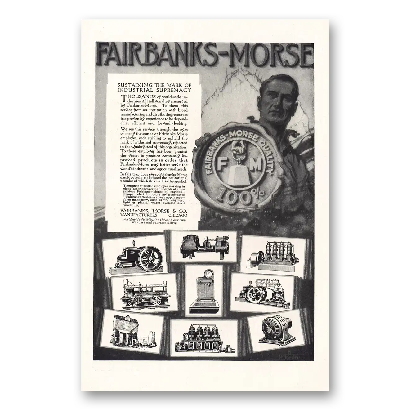 1920 Fairbanks Morse Mark Industrial Supremacy Vintage Magazine Print Ad