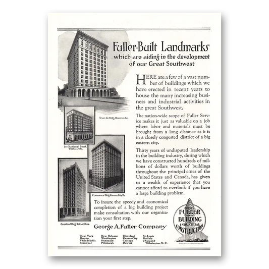 1920 George A Fuller Texas 1st National Bank Commerce Cosden Building Vintage Magazine Print Ad