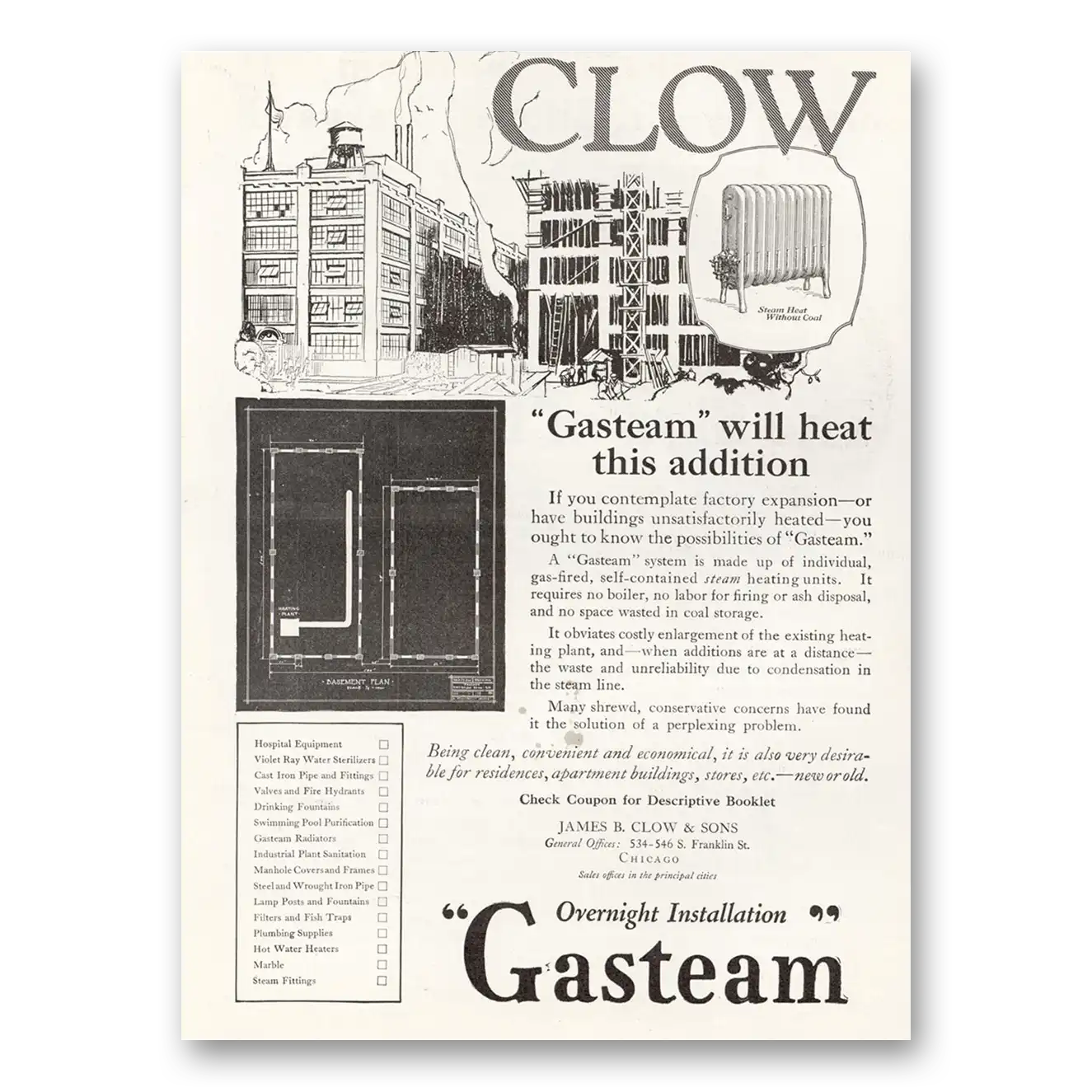 1920 Gasteam Will Heat This Addition Vintage Magazine Print Ad