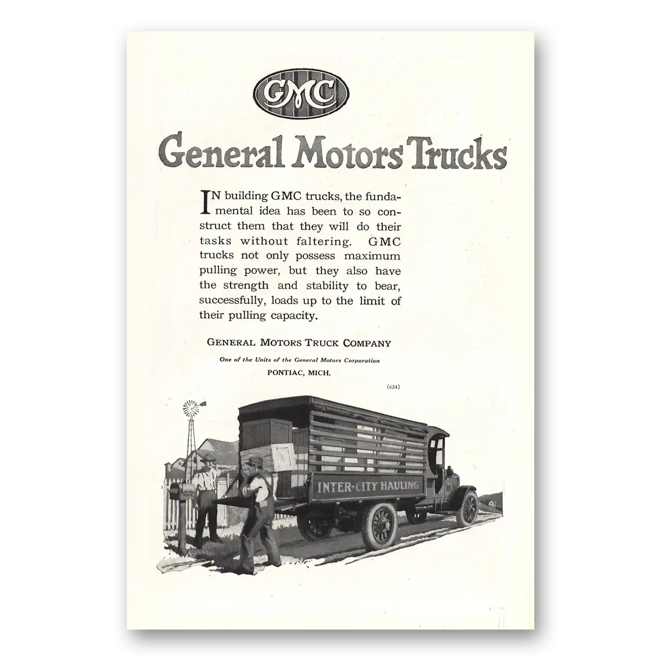 1920 GMC Trucks Inter City Hauling Vintage Magazine Print Ad