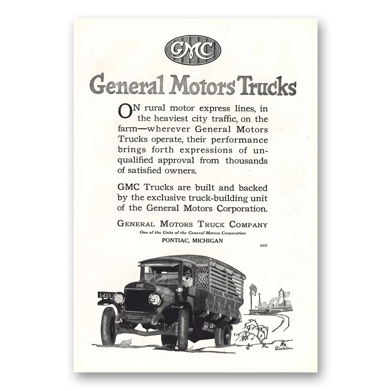 1920 GMC Trucks On Rural Motor Express Lines Vintage Magazine Print Ad