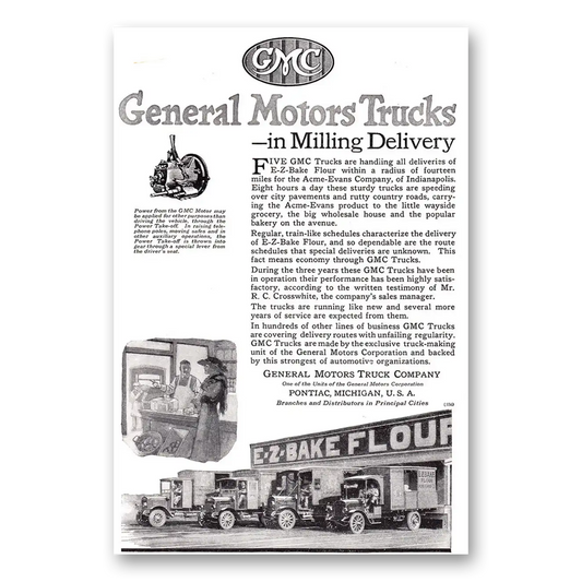 1920 GMC Trucks Milling Delivery EZ Bake Flour Vintage Magazine Print Ad