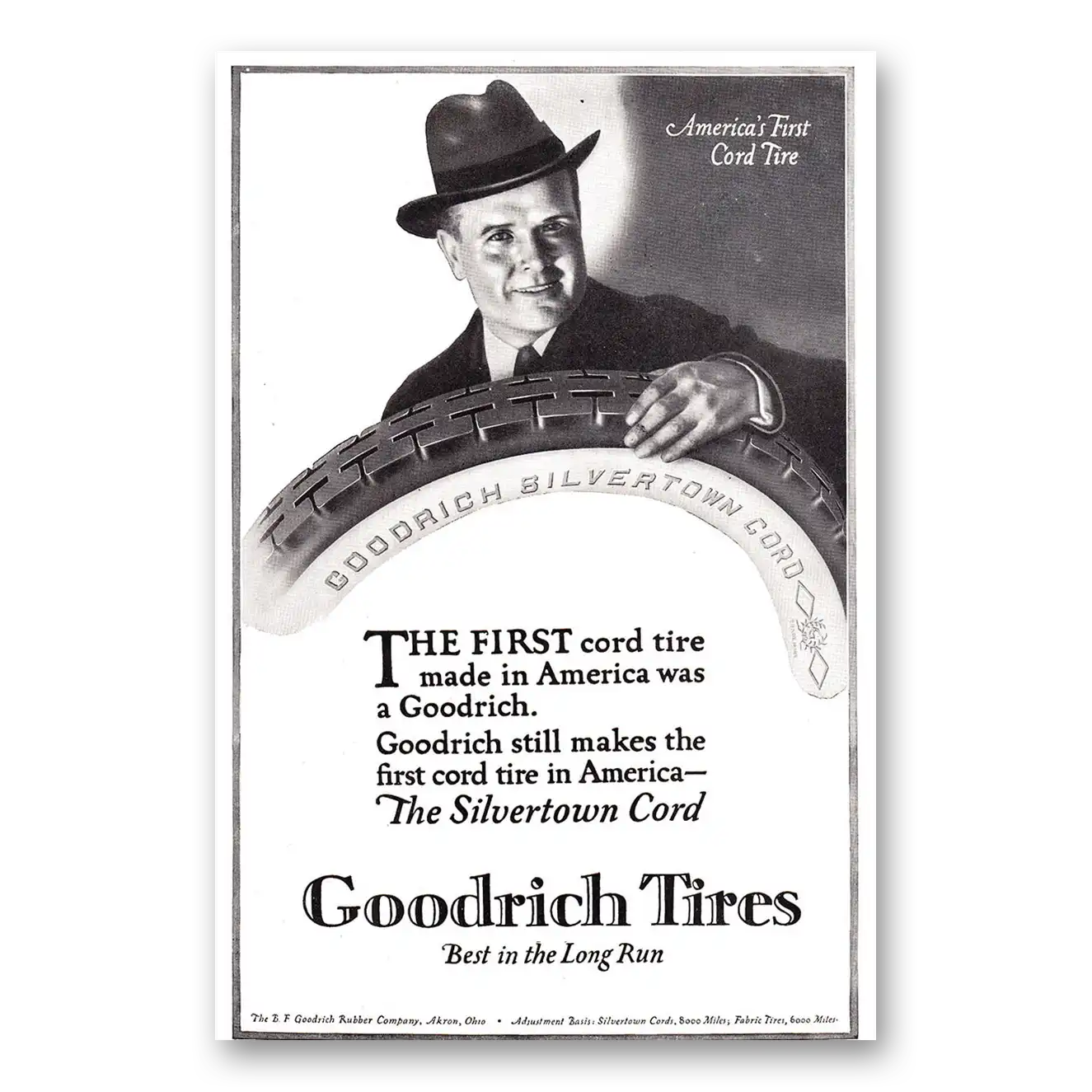 1920 Goodrich Tires First Cord Tire Made in America Vintage Magazine Print Ad