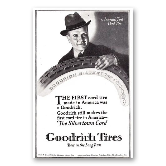 1920 Goodrich Tires First Cord Tire Made in America Vintage Magazine Print Ad