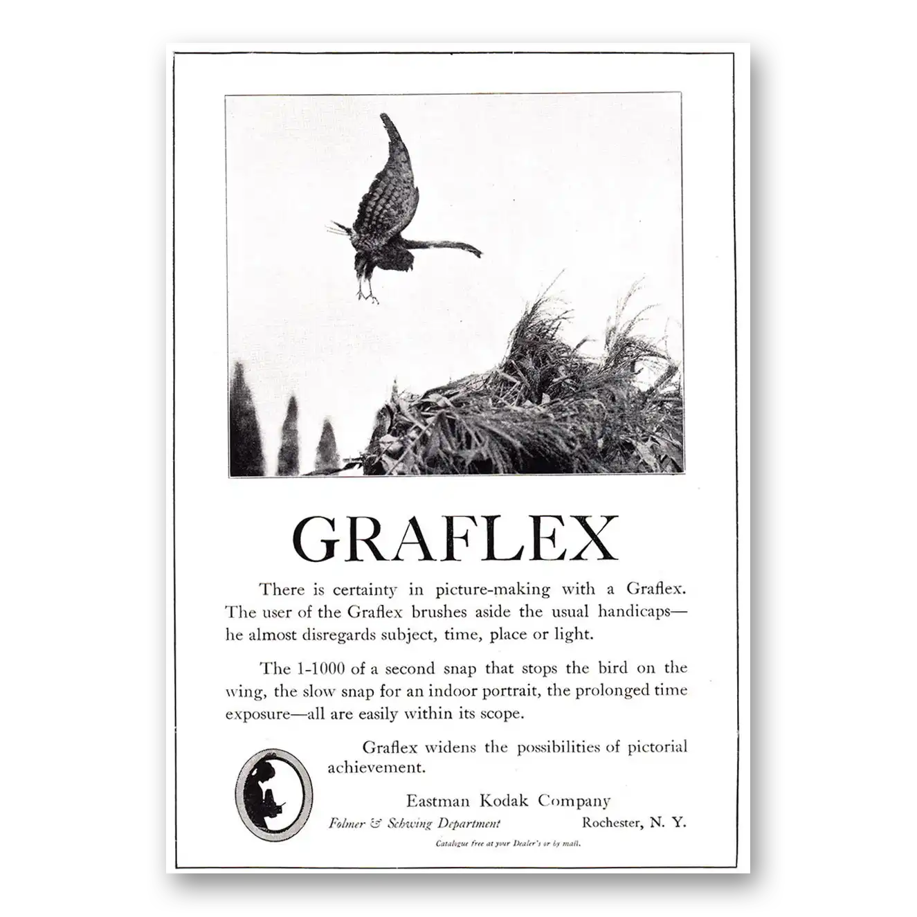 1920 Graflex Stops the Bird on the Wing Vintage Magazine Print Ad