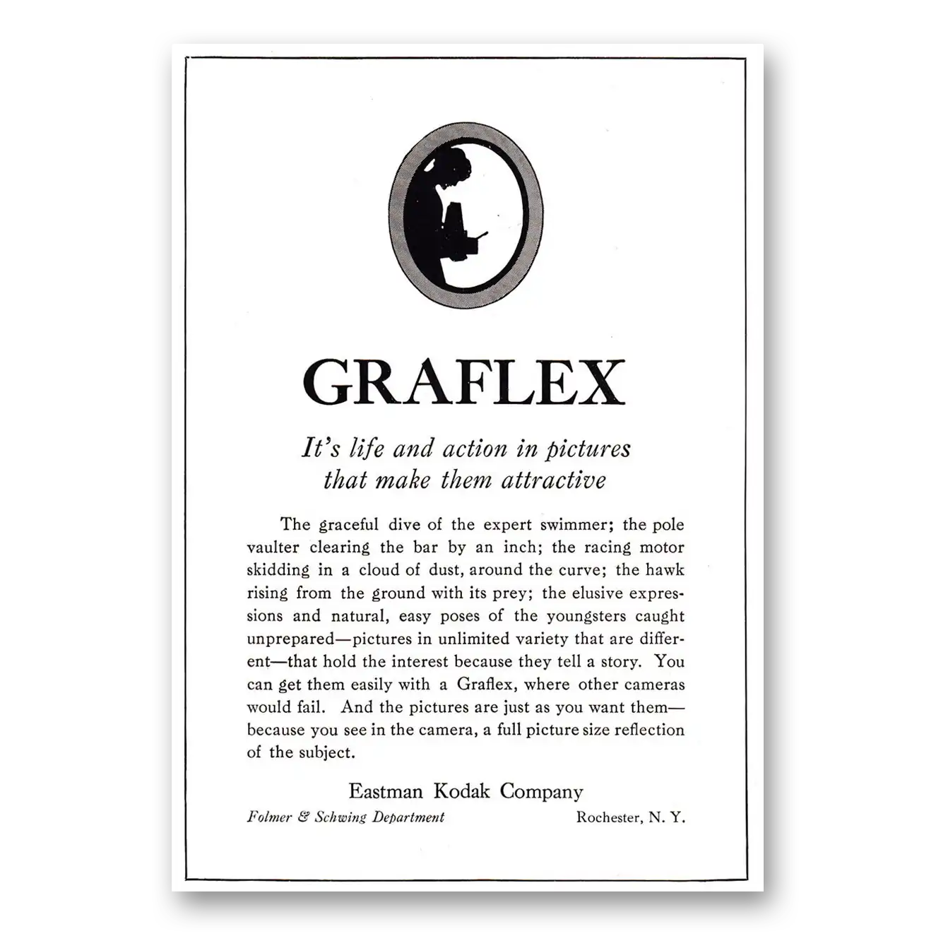 1920 Graflex Life and Action in Pictures Vintage Magazine Print Ad